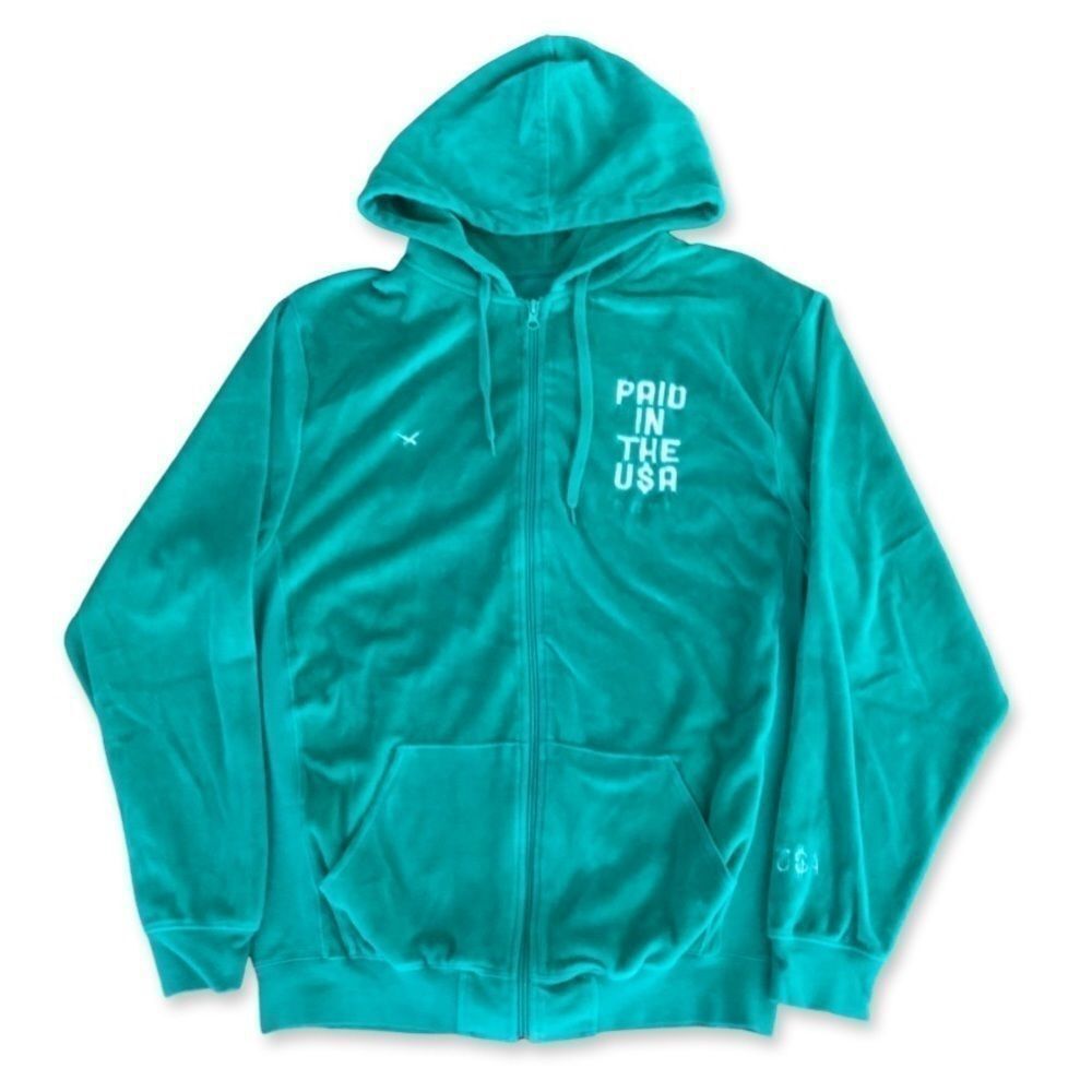 Bgrt Brand Paid In The USA Zip-Up Hoodie Teal L